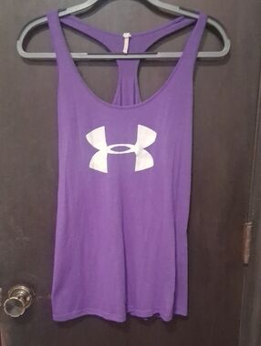 Under Armour Purple Racerback Tank with White Logo, Loose Fit